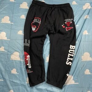Chicago Bulls Sweatpants Men's Black NBA Basketball Sport Jogger XXL 2XL